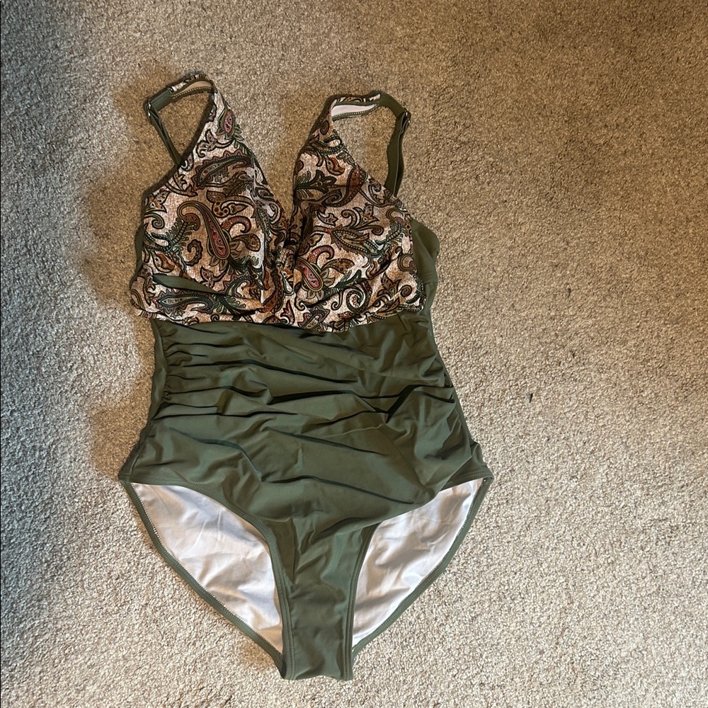Womens Paisley Green One Piece Swimsuit